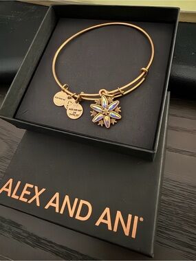 Alex and Ani Rafaelian Gold Starburst Charm Bangle Bracelet